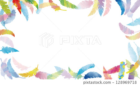 Hand-painted watercolor colorful feathers fluttering (16:9) 1 128969718
