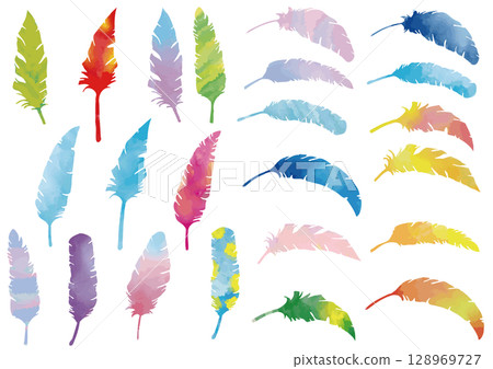 手繪鳥羽毛套裝（水彩風格） 128969727