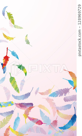 Hand-painted watercolor colorful feathers fluttering (16:9) vertical 2 128969729