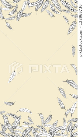 一幀手繪的蓬鬆羽毛線條畫（16：9）垂直1 128969736