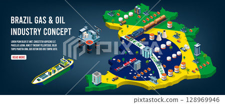 Brazil oil and gas industry concept with Energy and Power on flag background. Brazil oil and gas industry concept with Energy and Power on flag background. 128969946