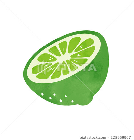 Simple and refreshing watercolor illustration of a lime cut in half 128969967