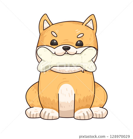 illustration of dog biting bone illustration of dog biting bone 128970029