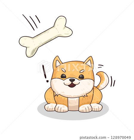 illustration of dog playing with bone 128970049