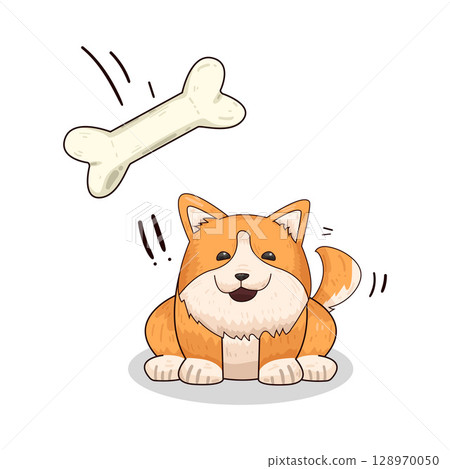 illustration of dog playing with bone illustration of dog playing with bone 128970050