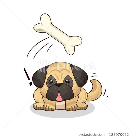 illustration of dog playing with bone illustration of dog playing with bone 128970052