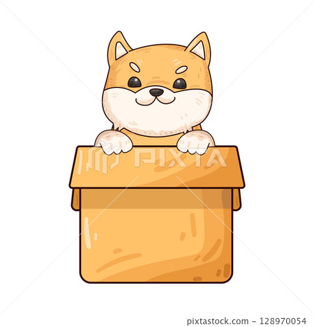illustration of dog in box illustration of dog in box 128970054