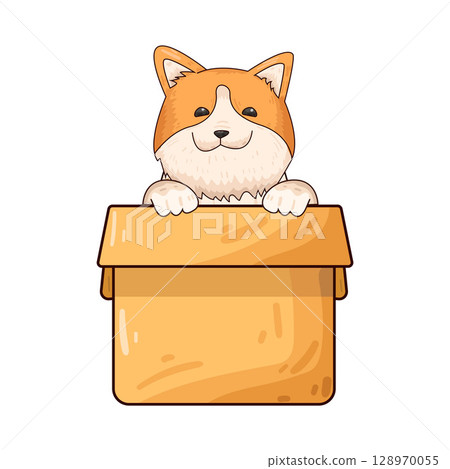 illustration of dog in box illustration of dog in box 128970055