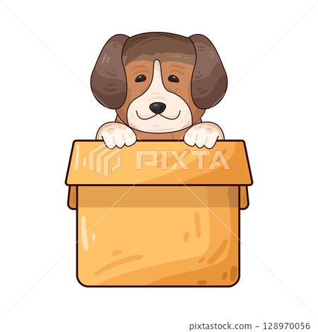 illustration of dog in box 128970056