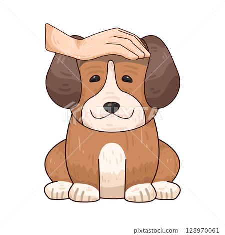 illustration of hand petting dog 128970061