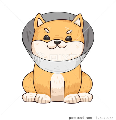 illustration of dog with neck cone illustration of dog with neck cone 128970072