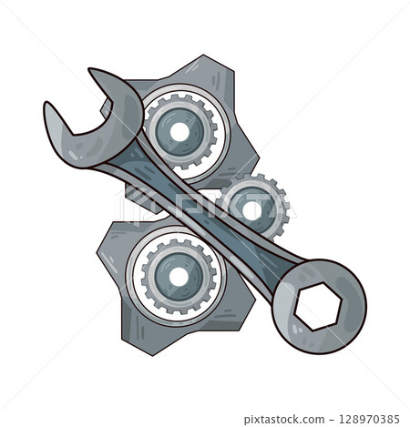 illustration of gear and wrench illustration of gear and wrench 128970385