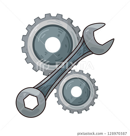 illustration of gear and wrench 128970387