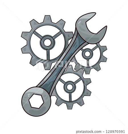 illustration of gear and wrench 128970391