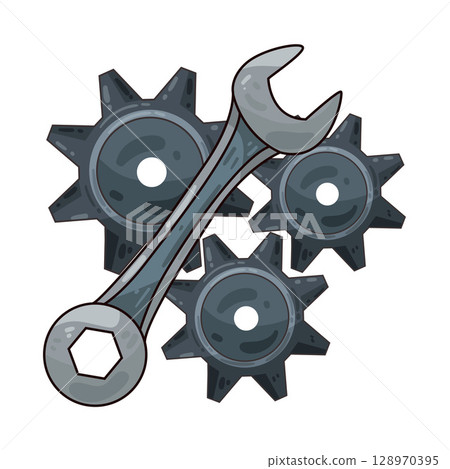 illustration of gear and wrench illustration of gear and wrench 128970395