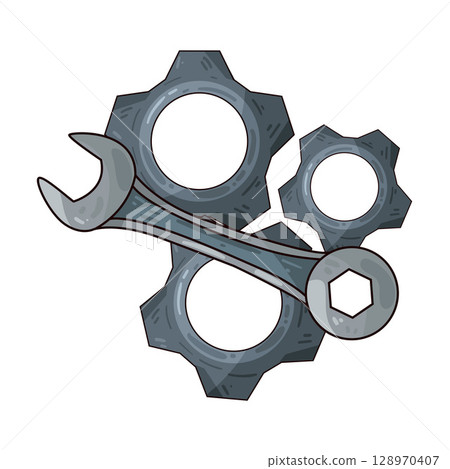 illustration of gear and wrench illustration of gear and wrench 128970407