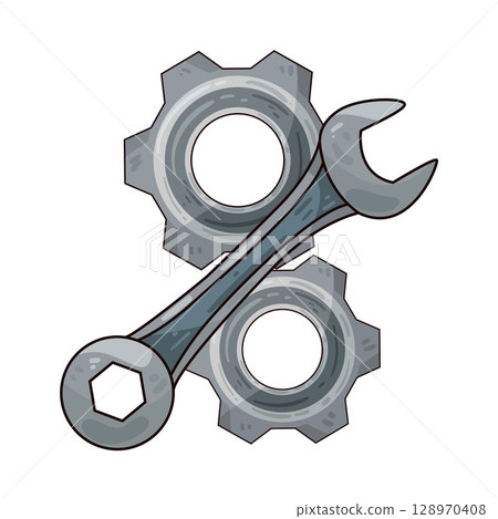 illustration of gear and wrench illustration of gear and wrench 128970408