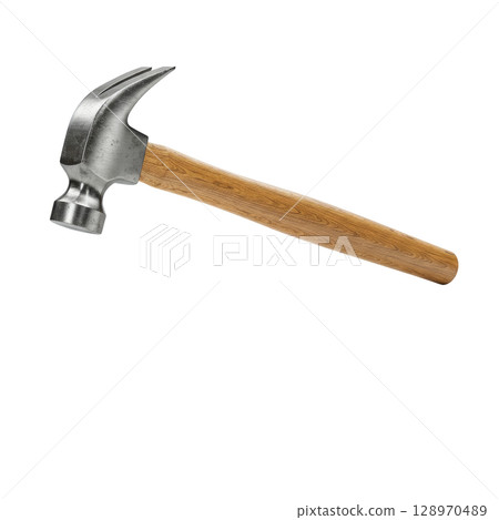 Classic claw hammer with a wooden handle a standard carpentry and construction hand tool Classic claw hammer with a wooden handle a standard carpentry and construction hand tool 128970489