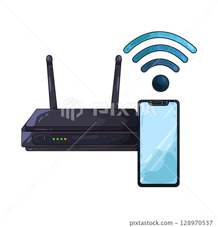 illustration of router with phone illustration of router with phone 128970537