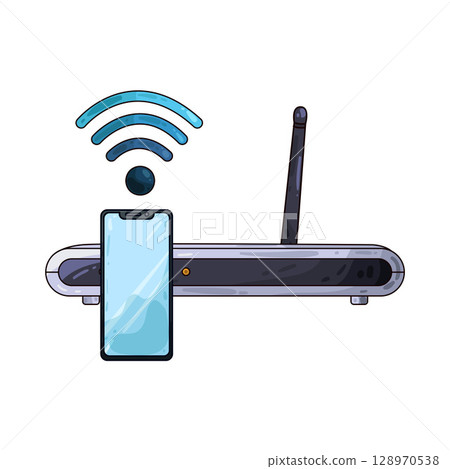 illustration of router with phone illustration of router with phone 128970538