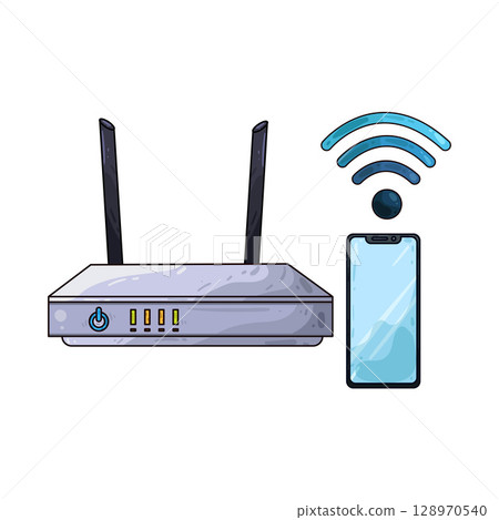 illustration of router with phone illustration of router with phone 128970540