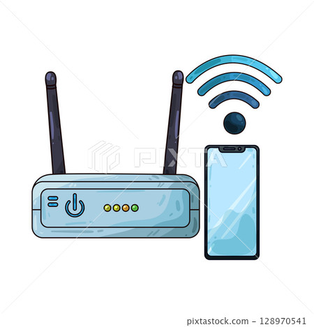 illustration of router with phone illustration of router with phone 128970541
