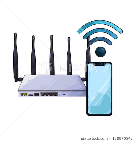 illustration of router with phone illustration of router with phone 128970542