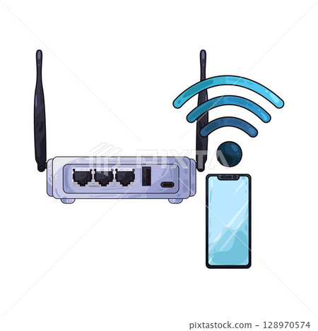 illustration of router with phone illustration of router with phone 128970574