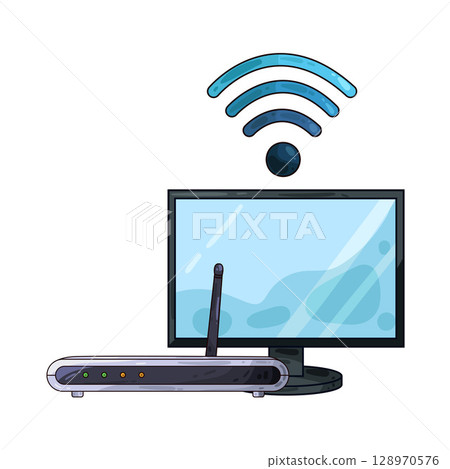 illustration of router with computer 128970576