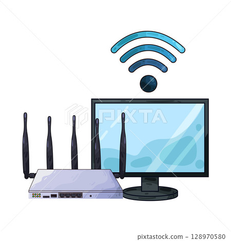 illustration of router with computer illustration of router with computer 128970580