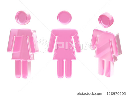 Translucent Glass Female pictogram Symbol 3D graphic 128970603