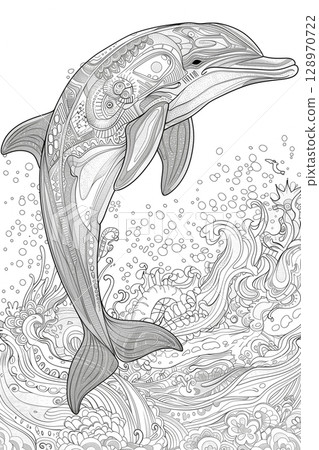Cartoon dolphin line art coloring page for kids with simple design Cartoon dolphin line art coloring page for kids with simple design 128970722