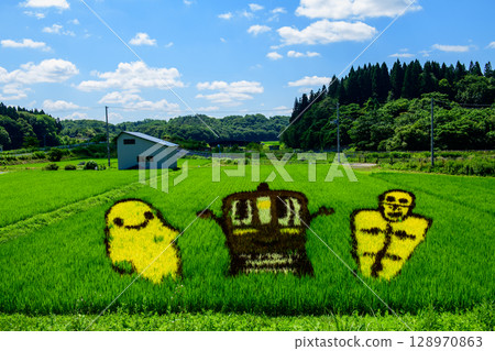 Akita Inland Line Jomon Ruins Station Rice Field Art Jomon Ogata Station Akita Inland Line Jomon Ruins Station Rice Field Art Jomon Ogata Station 128970863