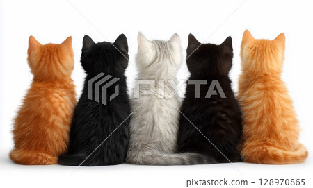 五隻可愛的小貓從後面 128970865