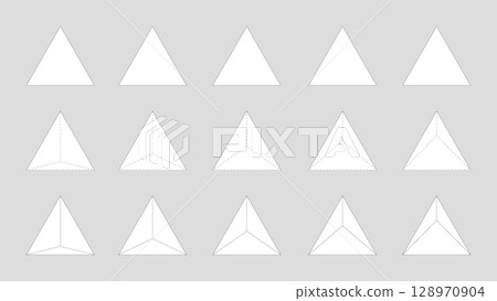 Set of triangular pyramids from different angles. Geometric vector illustration Set of triangular pyramids from different angles. Geometric vector illustration 128970904