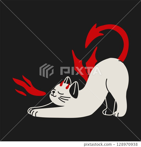 Fantasy Devil Cat with Horns and Tail Artwork 128970938