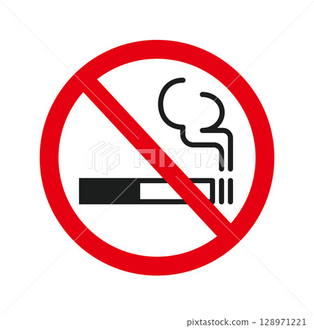Simple icon showing tobacco and no smoking 128971221