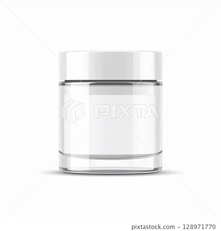 Empty Clear Glass Jar with White Lid for Cosmetic Products Packaging 128971770