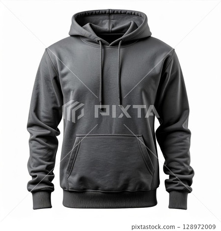 Isolated Gray Hoodie Pullover Sweatshirt Fashionable Apparel on White Background 128972009