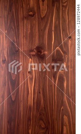 Dark Brown Wood Texture Background Showing Vertical Grain Patterns and Knot Details 128972444