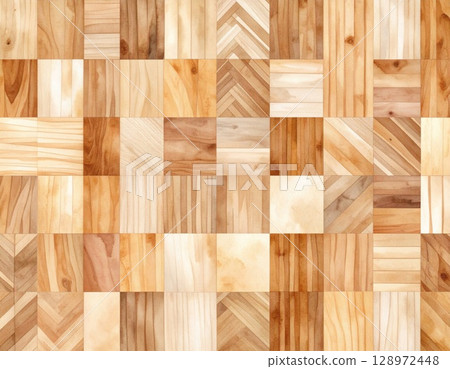 Wooden Blocks Forming a Textured Square Pattern Background with Natural Tones 128972448