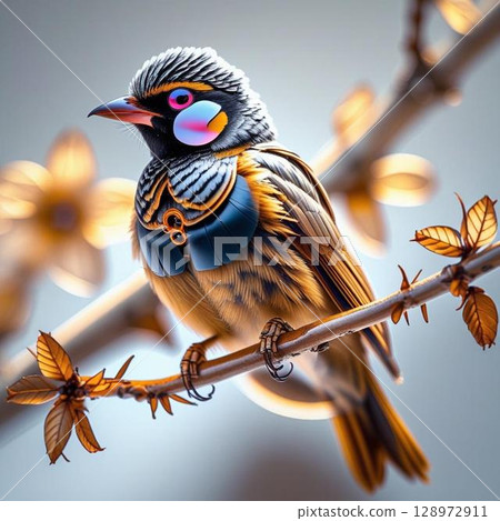 Varied tit perched on a branch Varied tit perched on a branch 128972911