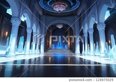 遊戲背景:數位水晶地下城走廊大廳 遊戲背景:數位水晶地下城走廊大廳 128973029