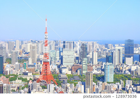 Tokyo Tower and Tokyo cityscape, Minato Ward, Tokyo Tokyo Tower and Tokyo cityscape, Minato Ward, Tokyo 128973036