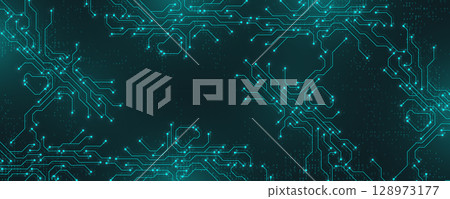 Motherboard digital abstract background. AI circuit board technology texture design. Semiconductor and computer processor on tech banner template concept. Vector illustration Motherboard digital abstract background. AI circuit board technology texture design. Semiconductor and computer processor on tech banner template concept. Vector illustration 128973177