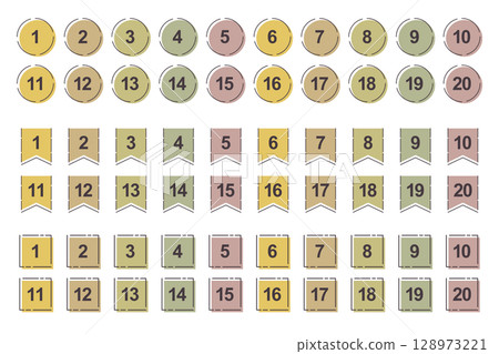 Autumn color number label set (round, ribbon, square) 01-20 Autumn color number label set (round, ribbon, square) 01-20 128973221