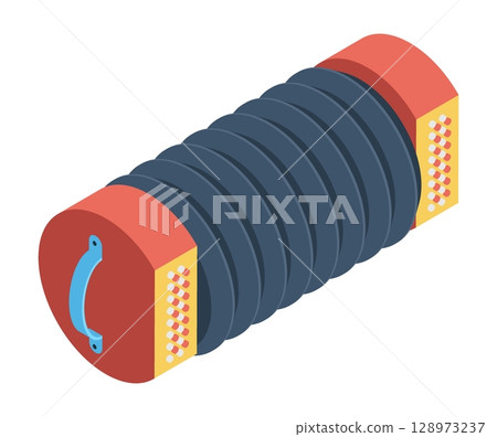 Isometric toy accordion of a circus clown artist for the entertainment of spectators top aerial view 128973237