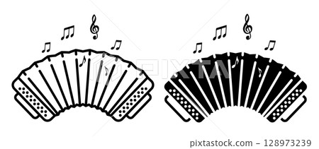 Linear icon. Toy accordion of a circus clown artist for the entertainment of spectators 128973239