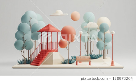 公園的簡單 3D 插圖 公園的簡單 3D 插圖 128973264