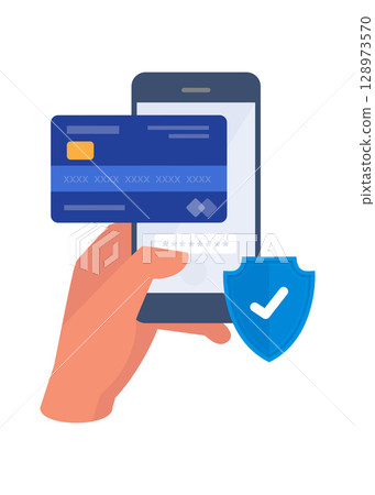 Online payment, security transaction. Mobile banking and internet banking concept. Stock illustration Online payment, security transaction. Mobile banking and internet banking concept. Stock illustration 128973570